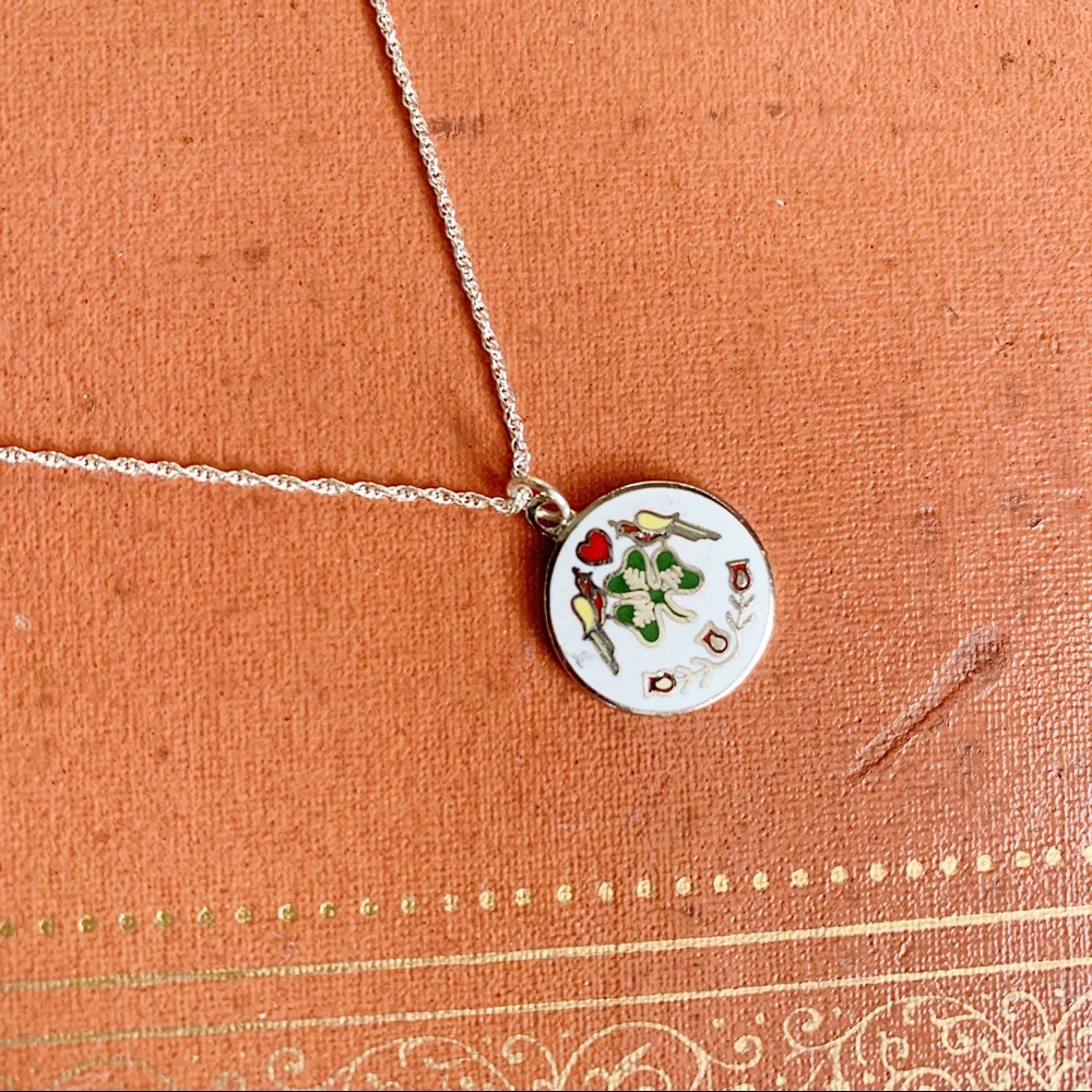 Vintage Irish Shamrock Folk Art Pendant Necklace - Picture 5 of 10